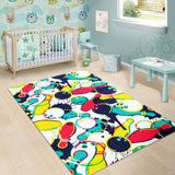 Watercolor Bowling Ball Pins Area Rug