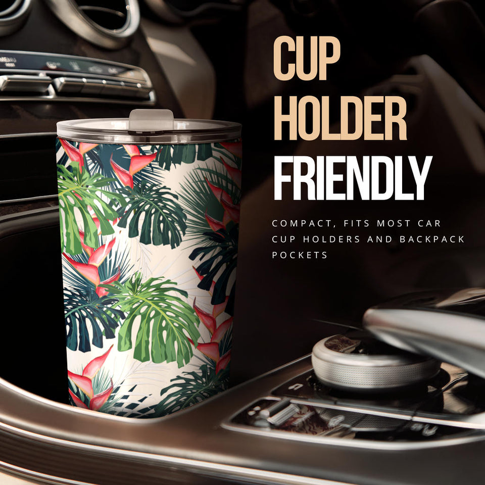 Heliconia Flowers, Palm And Monstera Leaves Tumbler