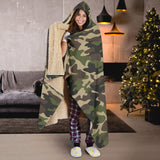 Dark Green Camo Camouflage Pattern Hooded Blanket