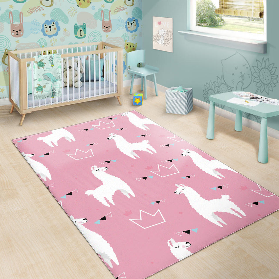 Llama Alpaca Pink Background Area Rug