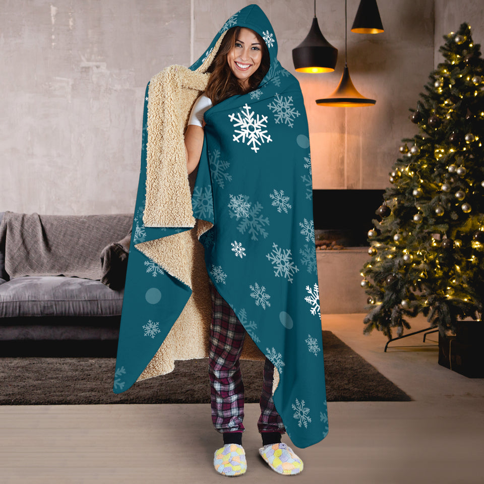 Snowflake Pattern Dark Background Hooded Blanket