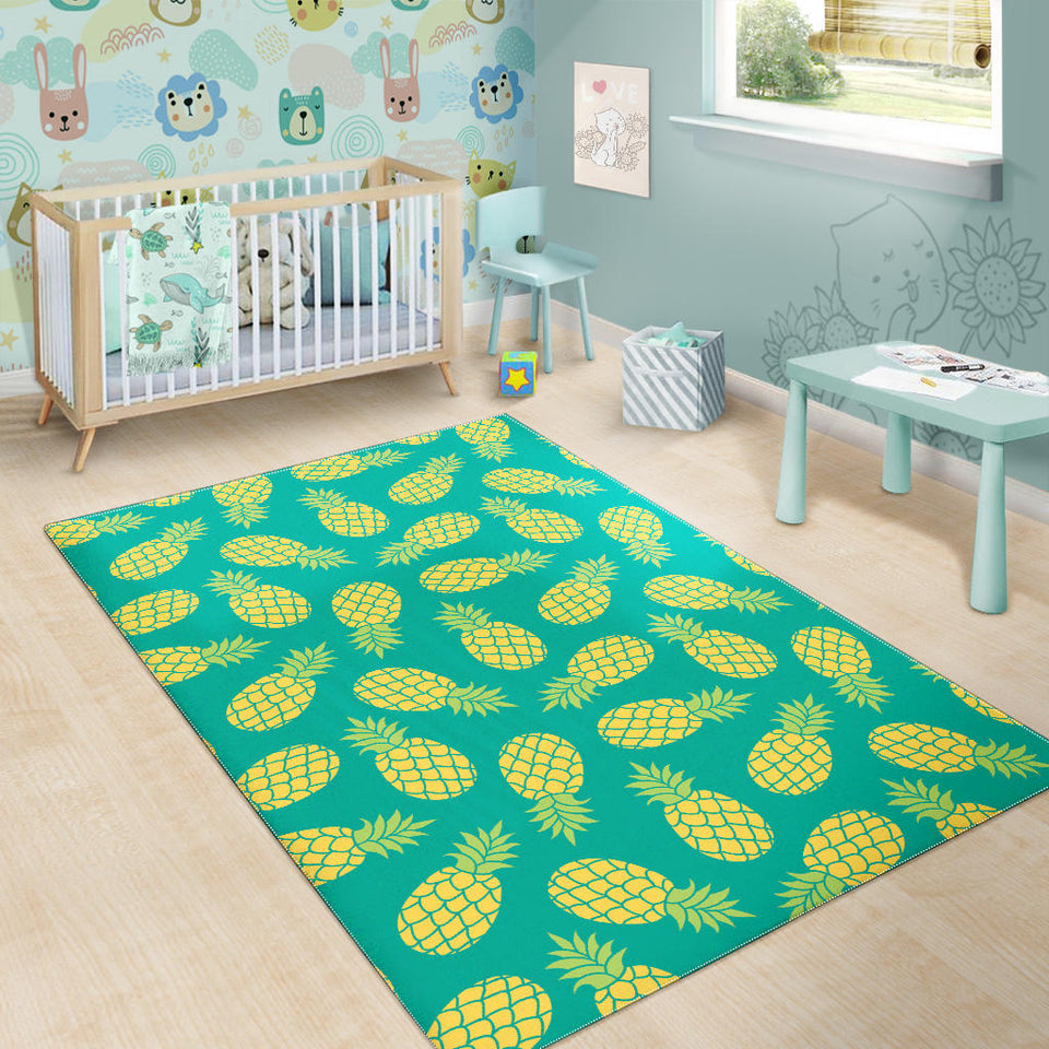 Pineapples Pattern Green Background Area Rug