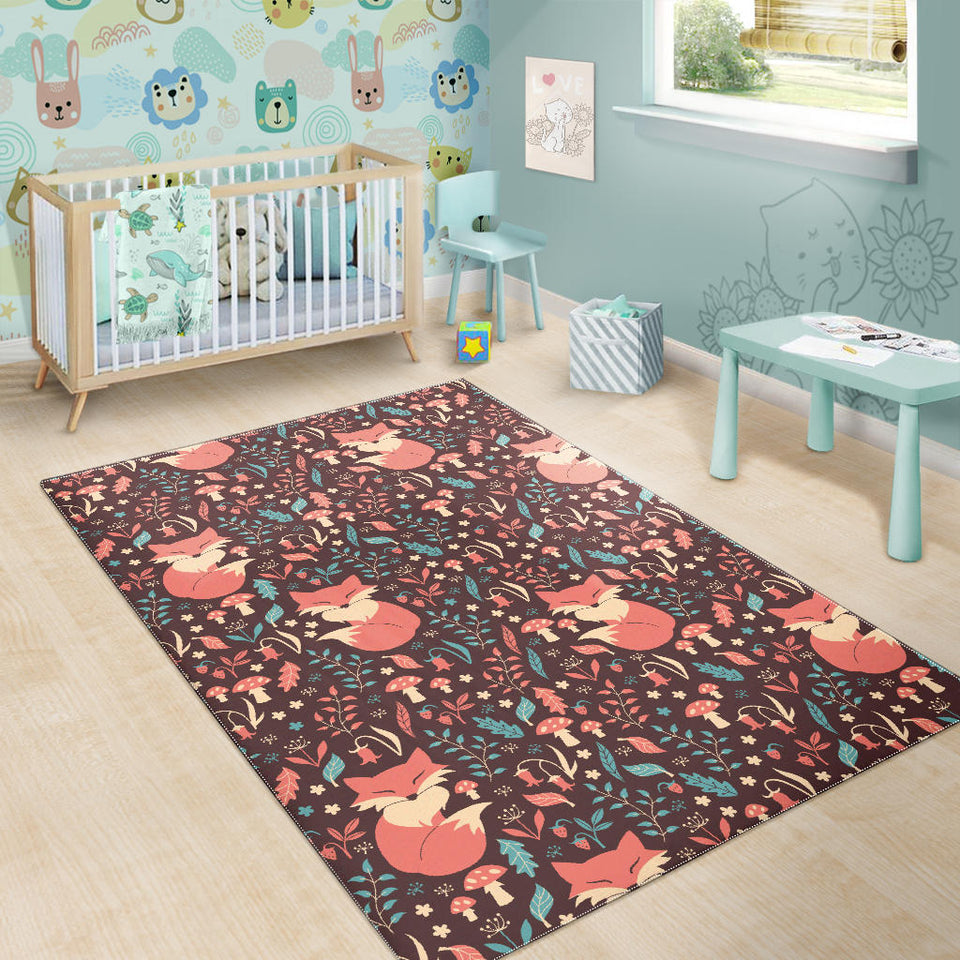 Fox Leaves Mushroom Pattern Area Rug