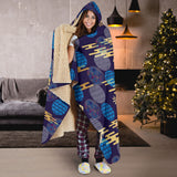 Blue Japanese Pattern Cloud Wave Flower Hooded Blanket