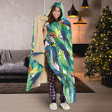 Colorful Parrot Exotic Flower Leaves Hooded Blanket