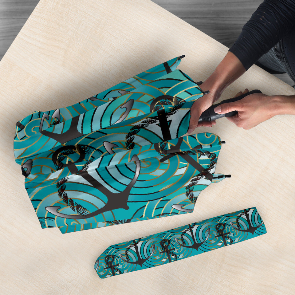 Anchor Nautical Green Background Umbrella