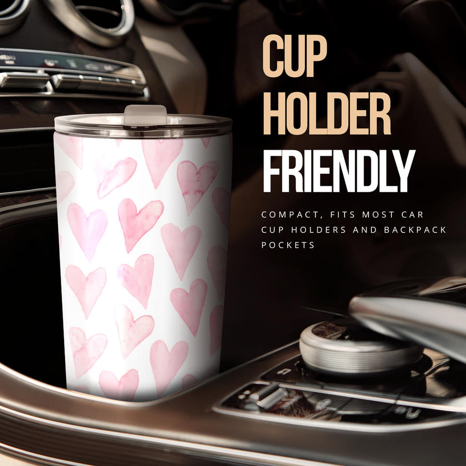 Watercolor Pink Heart Pattern Tumbler