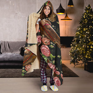 Horse Head Wild Roses Pattern Hooded Blanket