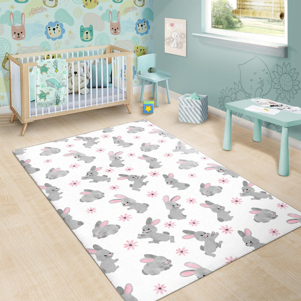 Watercolor Cute Rabbit Pattern Area Rug