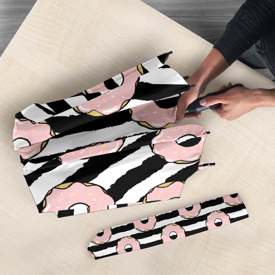 Donuts Pink Icing Striped Pattern Umbrella
