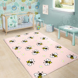 Cute Bee Flower Pattern Pink Background Area Rug