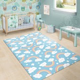 Cute Rainbow Clound Star Pattern Blue Background Area Rug