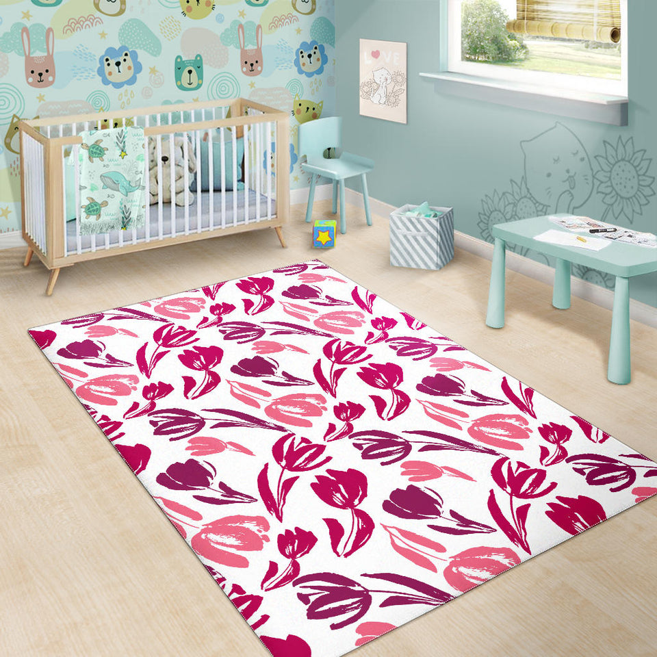 Pink Sketch Tulip Pattern Area Rug