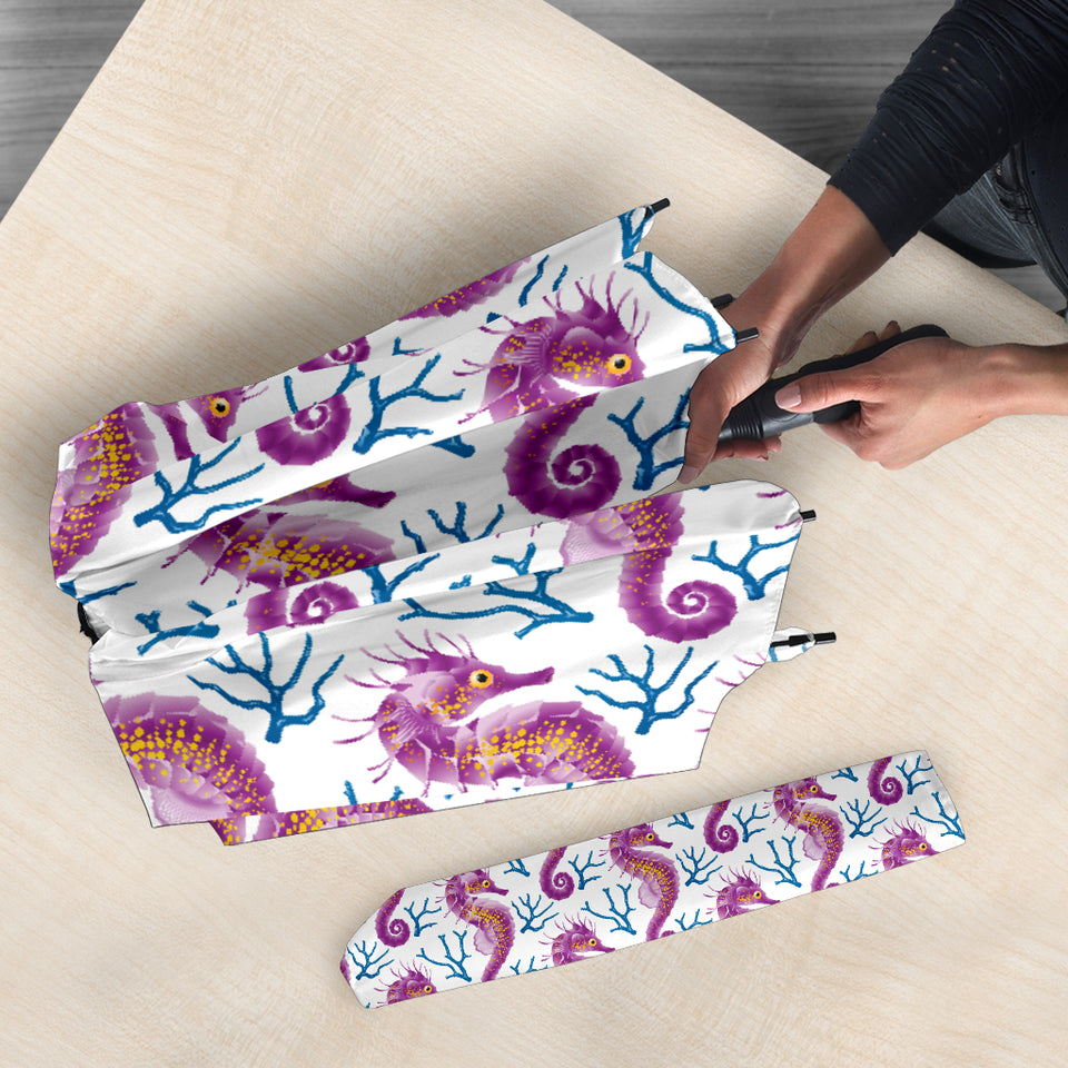 Purple Seahorse Blue Coral Pattern Umbrella