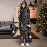 Spider Web Design Pattern Black Background White Cobweb Hooded Blanket
