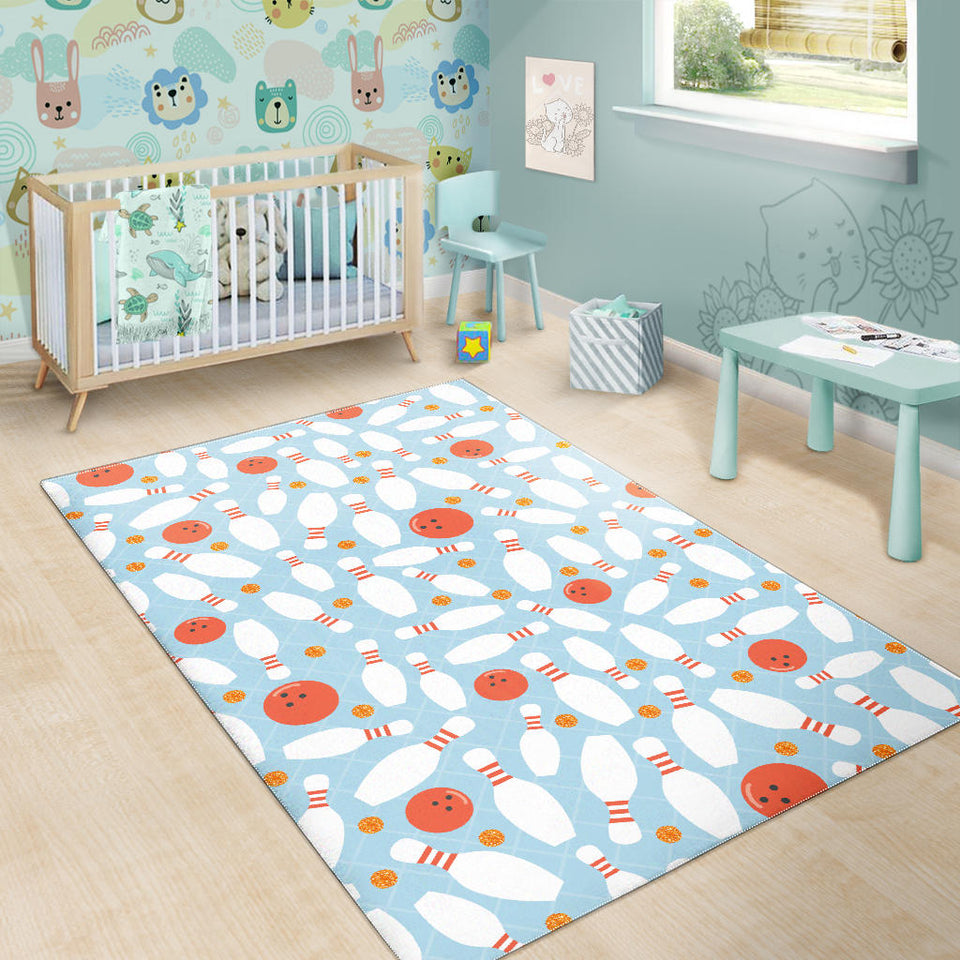 Bowling Ball Bowling Pins Blue Blackground Area Rug