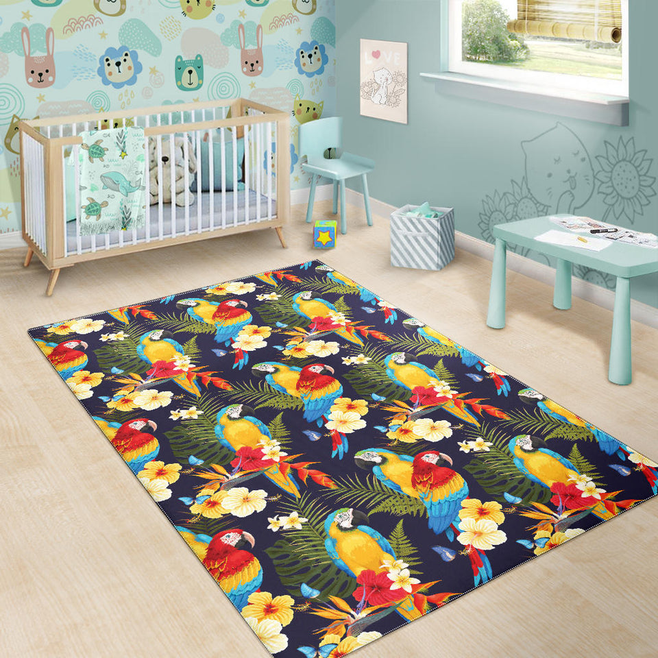 Colorful Parrot Flower Pattern Area Rug