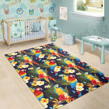 Colorful Parrot Flower Pattern Area Rug