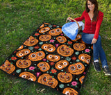 Pumpkin Flowers Spiderweb Halloween Theme Premium Quilt