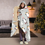 Cute Penguin Christmas Pattern Hooded Blanket