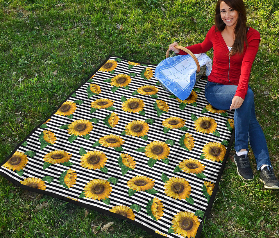 Sunflowers Ribbon Background Premium Quilt