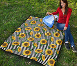 Sunflowers Ribbon Background Premium Quilt