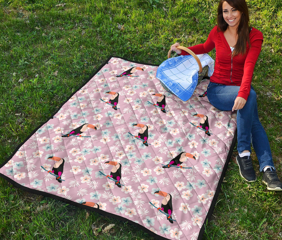Beautiful Toucan Flower Leaves Premium Quilt
