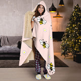 Cute Bee Flower Pattern Pink Background Hooded Blanket
