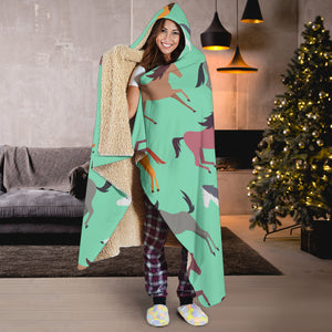 Colorful Horses Pattern Hooded Blanket