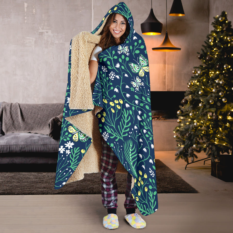 Butterfly Leaves Pattern Hooded Blanket