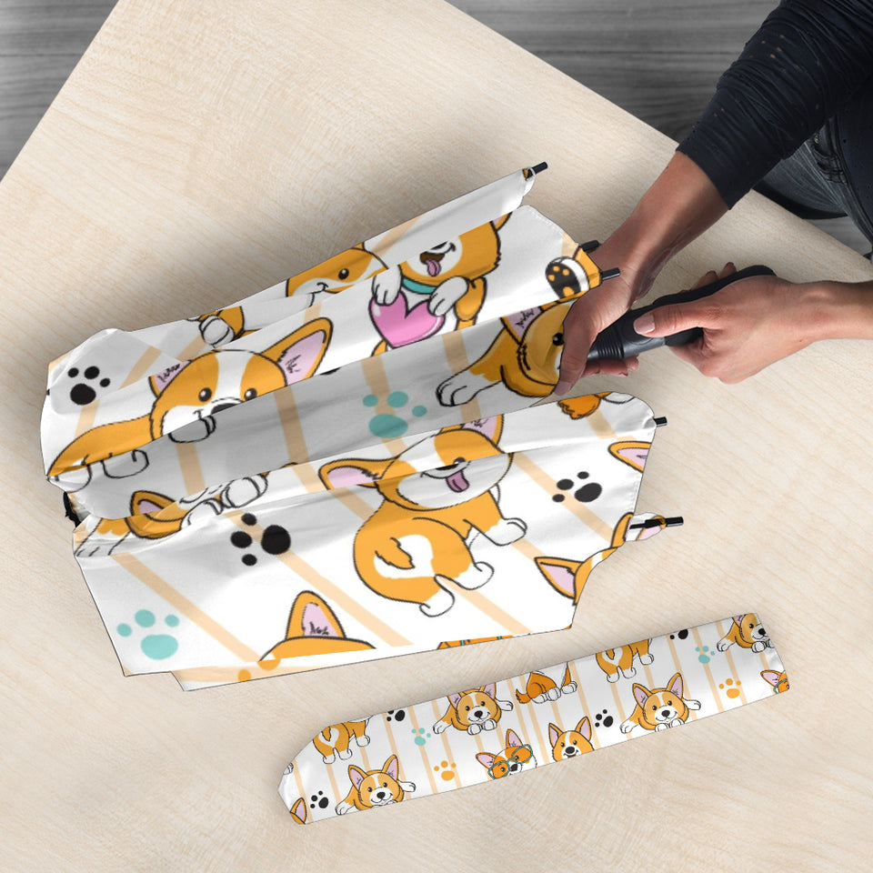Cute Dog Corgi Striped Background Pattern Umbrella