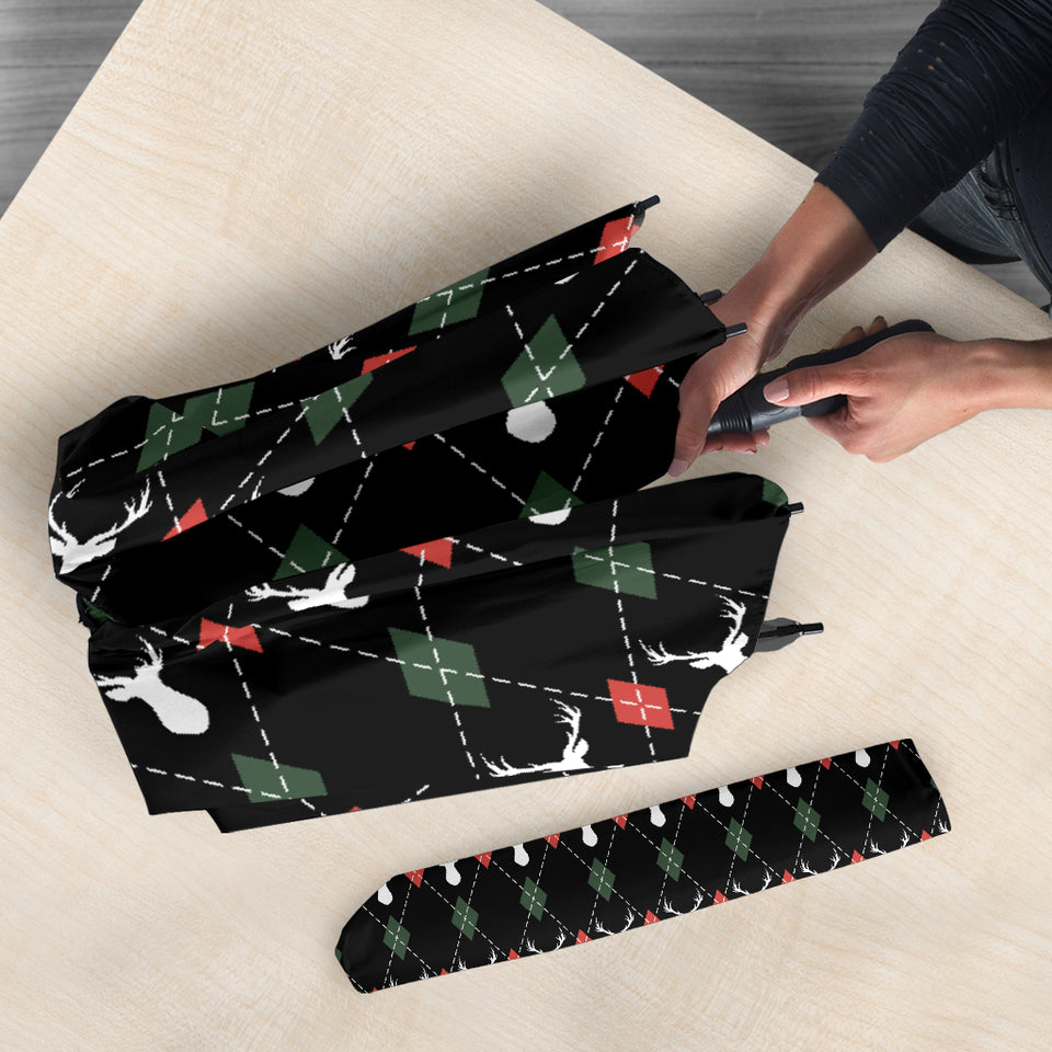 Deer Christmas New Year Pattern Argyle Umbrella
