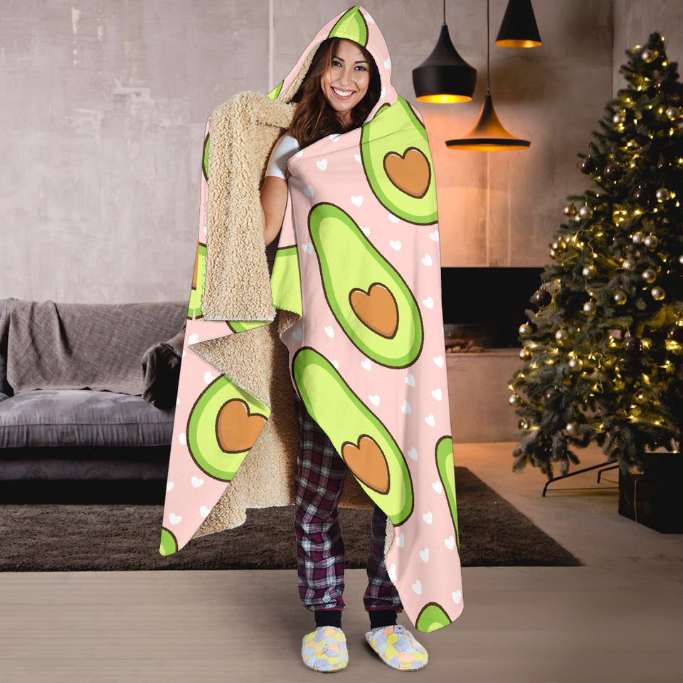 Avocado Heart Pink Background Hooded Blanket