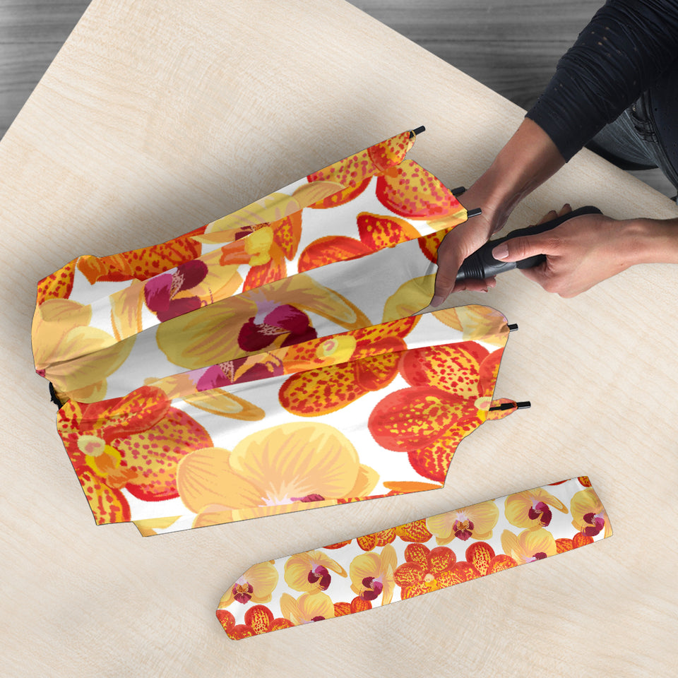 Orange Yellow Orchid Flower Pattern Background Umbrella