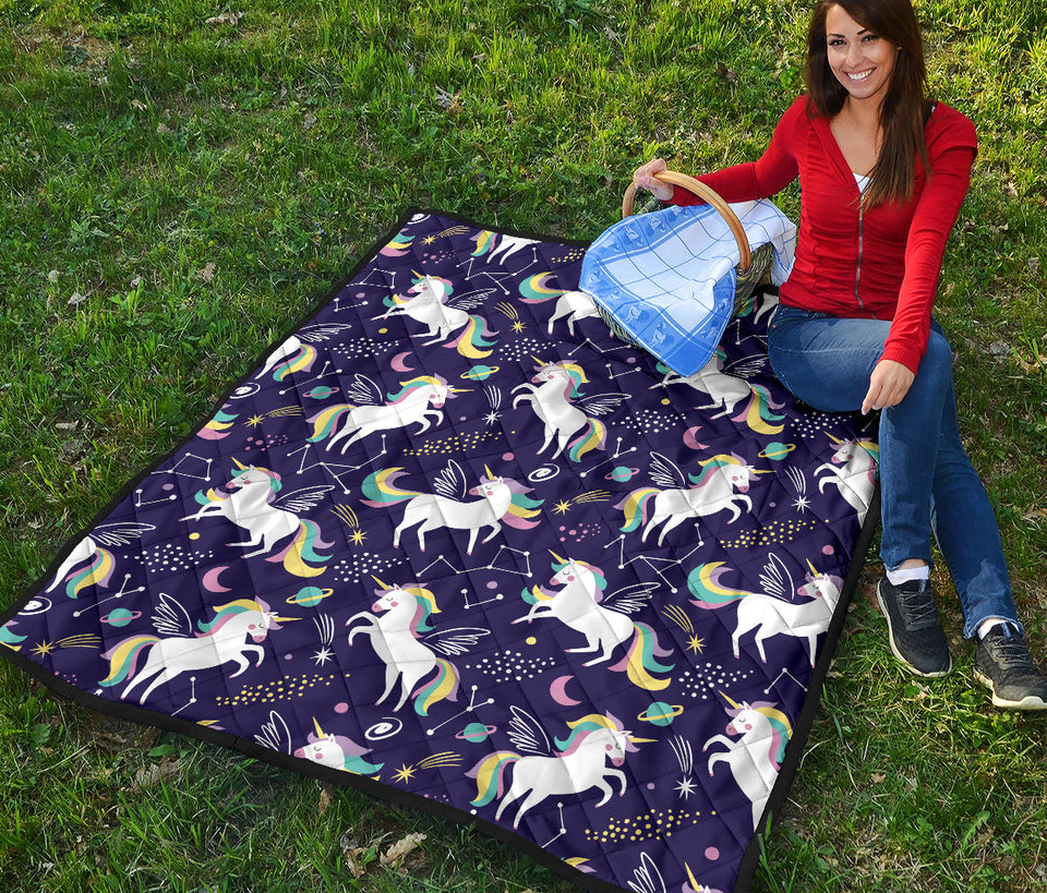 Hand Drawn Cute Unicorn Star Planet Premium Quilt