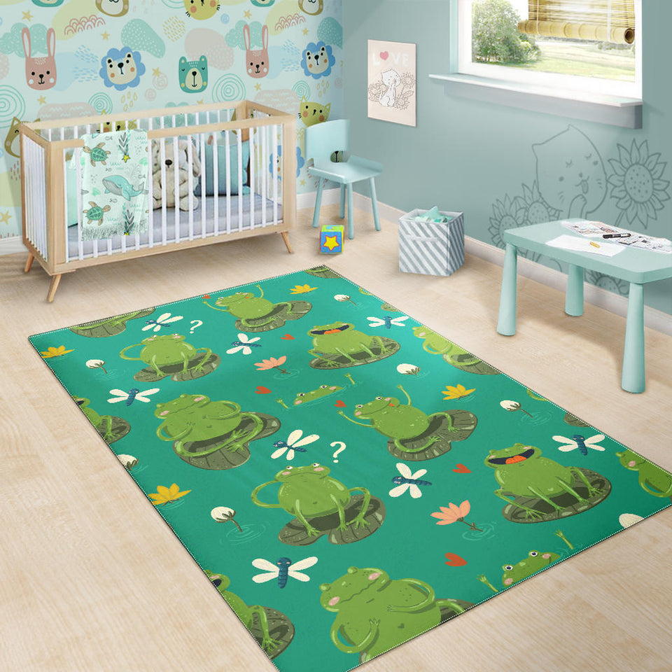 Cute Frog Dragonfly Design Pattern Area Rug