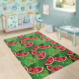 Watermelons Tropical Palm Leaves Pattern Background Area Rug