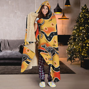 Kangaroo Australian Aboriginal Art Pattern Hooded Blanket