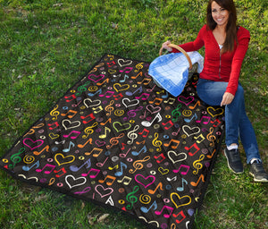Music Notes Pattern Print Design 02 Premium Quilt