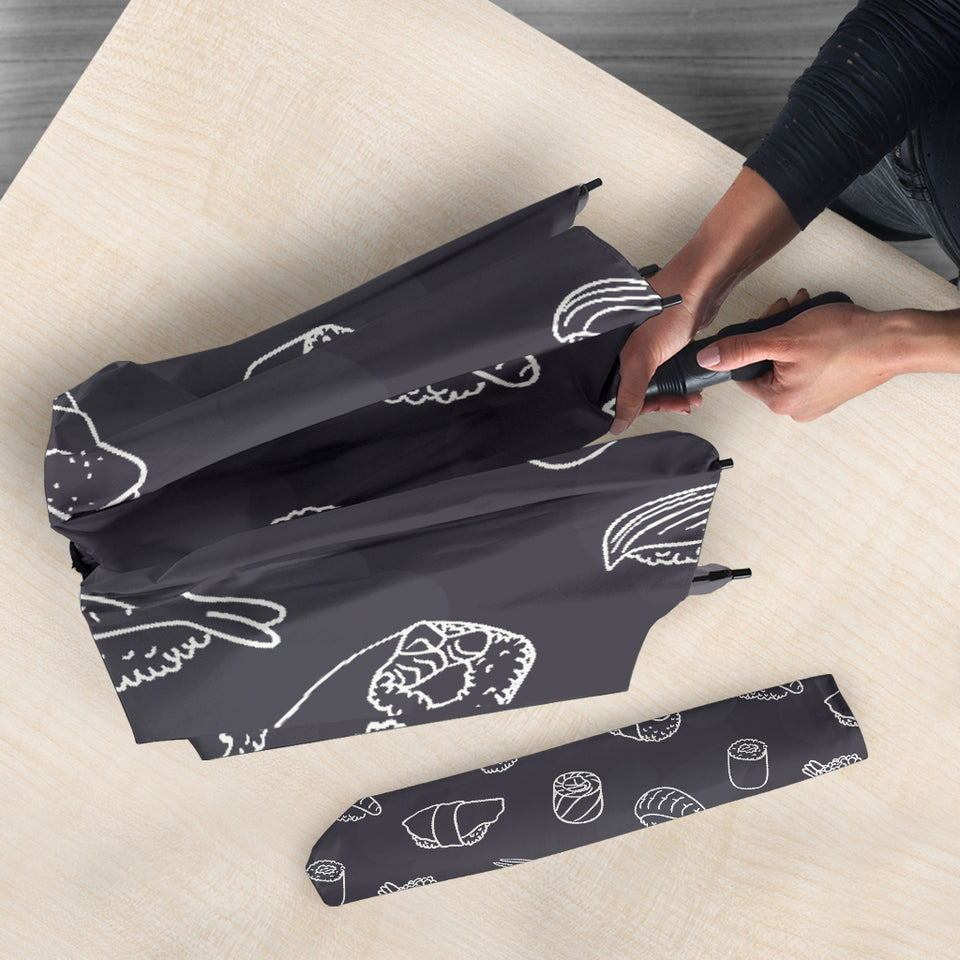 Sushi Pattern Black Background Umbrella