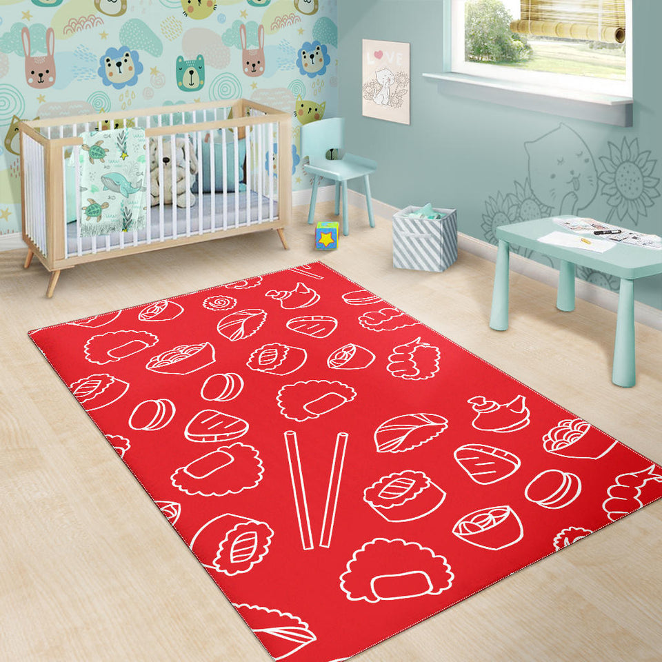Sushi Pattern Red Background Area Rug
