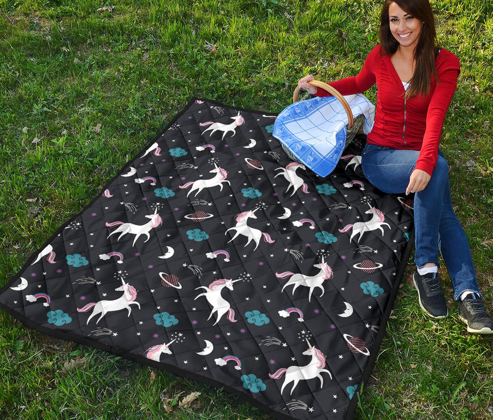Unicorn Rainbows Moon Clound Star Pattern Premium Quilt