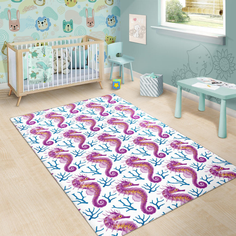 Purple Seahorse Blue Coral Pattern Area Rug