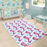Purple Seahorse Blue Coral Pattern Area Rug