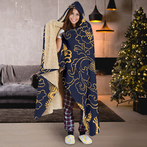 Gold Dragon Pattern Hooded Blanket