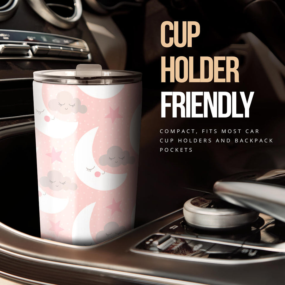Cute Moon Cloud Star Pattern Pink Dot Background Tumbler