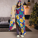 Passion Fruit Blue Background Hooded Blanket