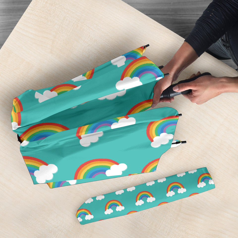 Rainbow Pattern Green Background Umbrella