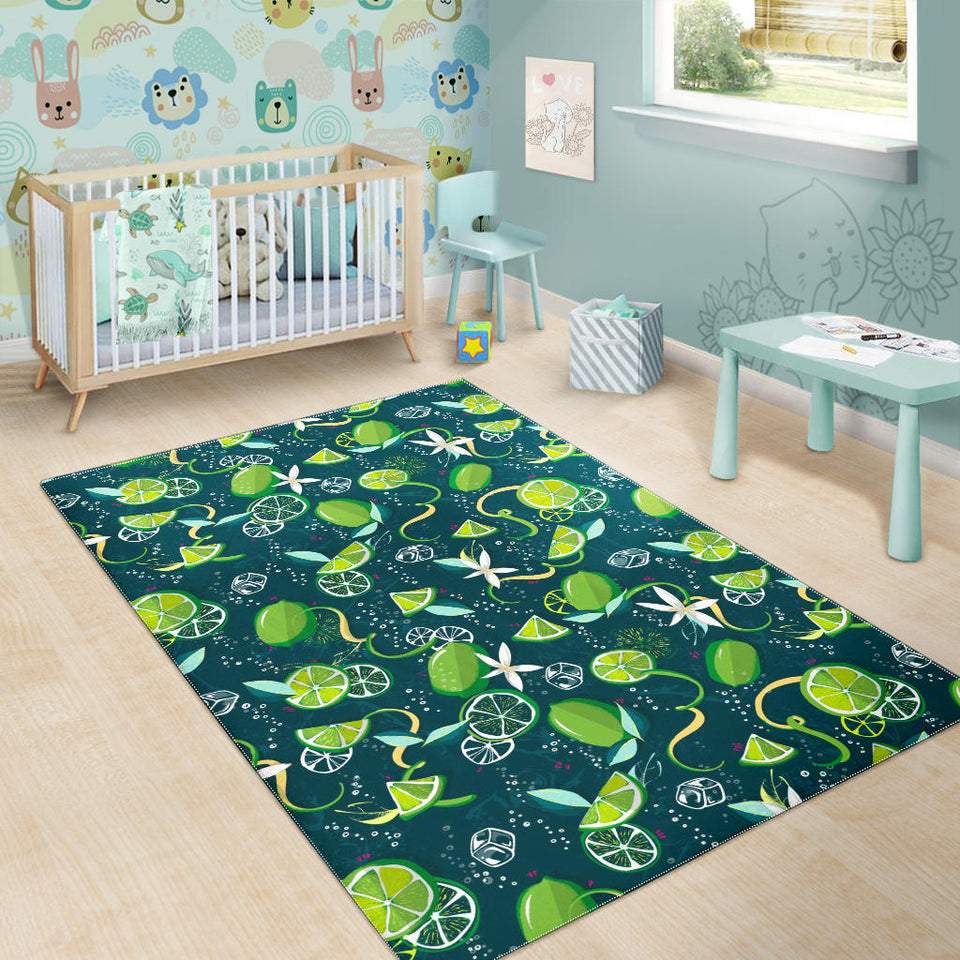 Lime Ice Flower Pattern Area Rug