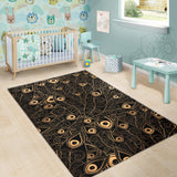 Gold Peacock Feather Pattern Area Rug